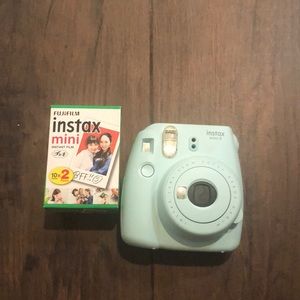 blue instax mini 9 with 20 sheets of fujifilm